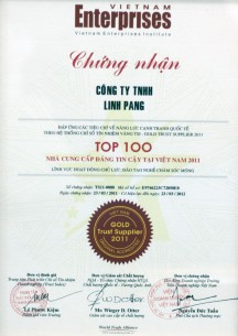 Chứng nhận Top 100 nhà cung cấp đáng tin cậy tại VN 2011 do Enterprises