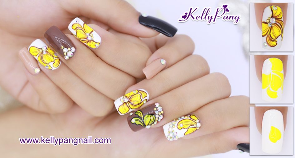 Các bước vẽ mẫu nail Hoa Vàng Chào Xuân