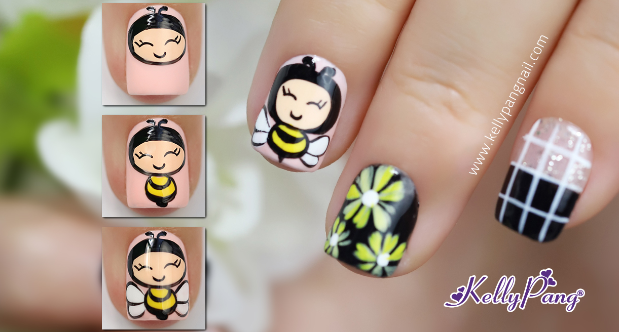 Click xem cách vẽ mẫu nail Bé Ong cute – KellyPang Nail