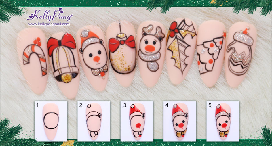 Click xem 6 bước vẽ mẫu nail chủ đề Noel
