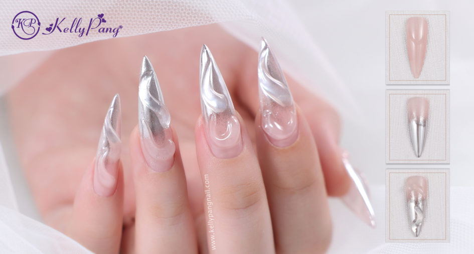 Cách Vẽ Nail Họa Tiết Xoáy 3D Ánh Bạc Nổi Bật