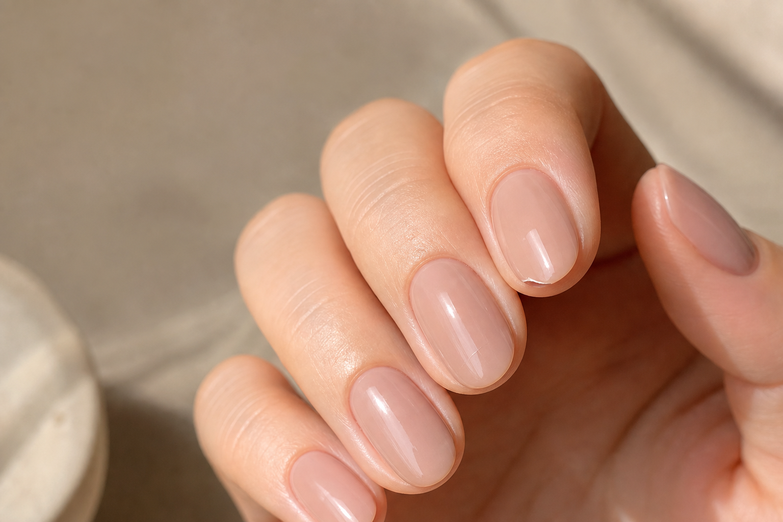 Móng gel được chăm sóc gọn gàng với dấu hiệu bong mép nhẹ cần lưu ý